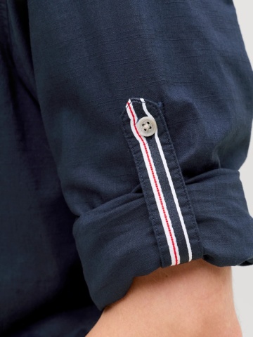 Jack & Jones Camasa barbati, Regular fit, Henry, din bumbac, Bleumarin inchis - Img 5