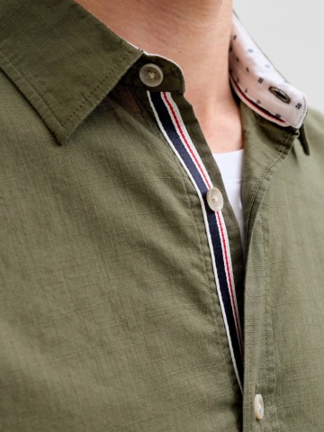 Jack & Jones Camasa barbati, Regular fit, Henry, din bumbac, Olive - Img 4