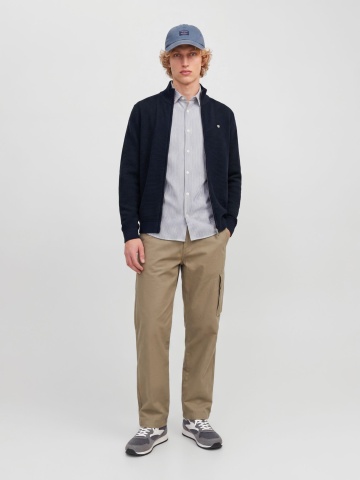 Jack & Jones Cardigan tricotat barbati cu guler inalt, din bumbac organic, JPRBLURYAN, Bleumarin inchis - Img 4