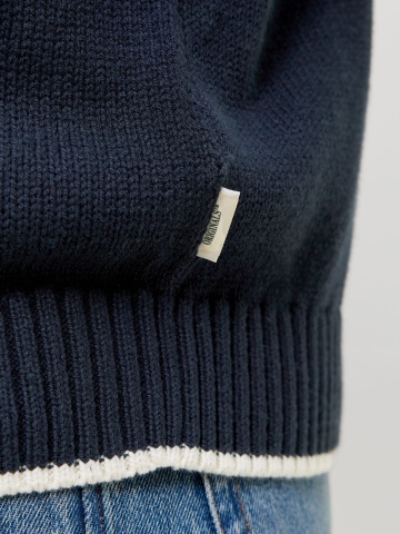 Jack & Jones Cardigan tricotat barbati cu guler inalt si detalii contraste, JORFREDERIKSBERG, Bleumarin inchis - Img 5