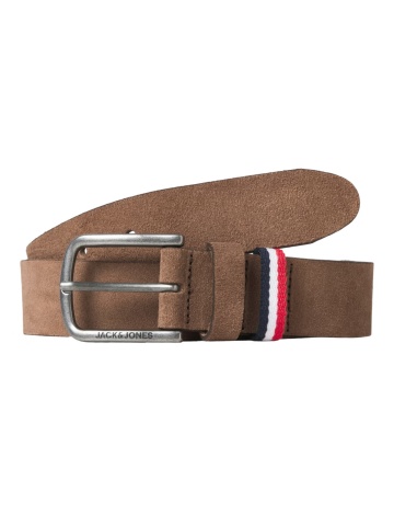 Jack & Jones Curea barbati, din piele intoarsa de vaca, catarama cu stift, Maro
