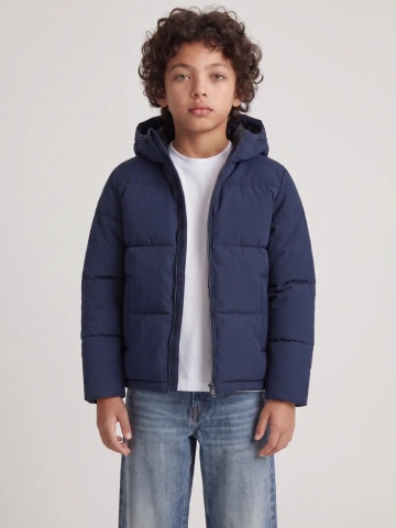 Jack & Jones Geaca baieti, PUFFER, cu gluga, Regular fit, JJGALAXY, Bleumarin inchis
