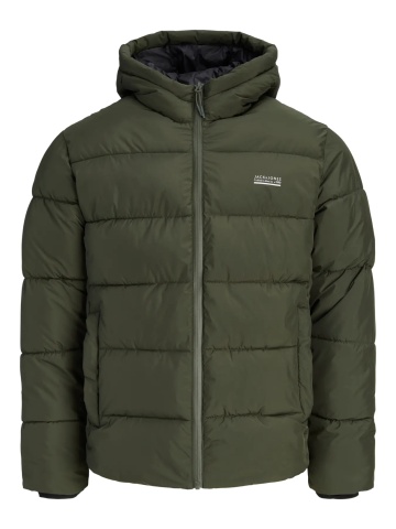 Jack & Jones Geaca barbati, PUFFER, cu gluga, Regular fit, JJEFREDDIE, Verde inchis