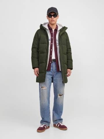 Jack & Jones Geaca lunga barbati, PUFFER, cu gluga, Regular fit, JJEBECKS, Verde inchis - Img 4