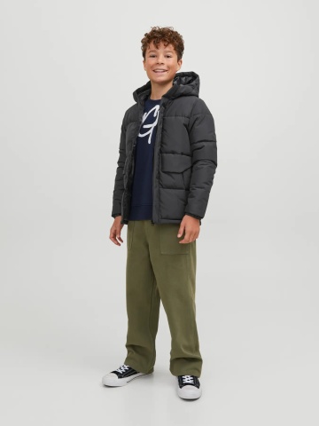 Jack & Jones Geaca PUFFER baieti, cu dubla inchidere, gluga si imprimeu cu logo, JCOSPEED, Negru - Img 5