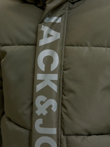 Jack & Jones Geaca PUFFER baieti, cu dubla inchidere, gluga si imprimeu cu logo, Verde - Img 4