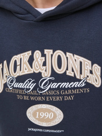 Jack & Jones Hanorac baieti cu imprimeu cu logo si buzunar tip marsupiu, Bleumarin inchis - Img 4