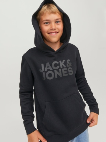 Jack & Jones Hanorac baieti, Regular Fit cu buzunar tip marsupiu si imprimeu cu logo, Negru - Img 3