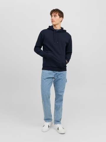 Jack & Jones Hanorac barbati, cu buzunar tip marsupiu, Relaxed Fit, JJEBRADLEY, Bleumarin inchis - Img 5