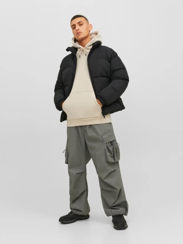 Jack & Jones Hanorac barbati, cu buzunar tip marsupiu, Relaxed Fit, JJEBRADLEY, Bej - Img 5