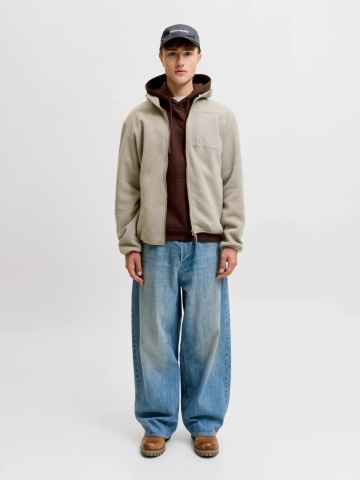 Jack & Jones Hanorac barbati, cu buzunar tip marsupiu, Relaxed Fit, JJEBRADLEY, Visiniu - Img 5