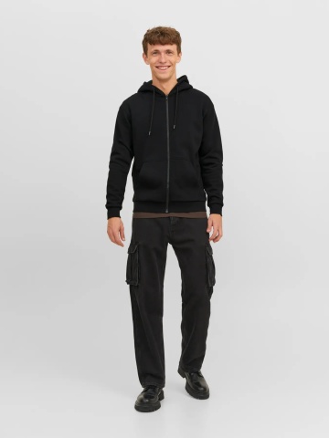 Jack & Jones Hanorac barbati, cu fermoar si gluga, Regular fit, JJEBRADLEY, Negru - Img 5