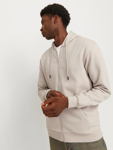 Jack & Jones Hanorac barbati, cu fermoar si gluga, Regular fit, JJEBRADLEY, Bej - Img 3
