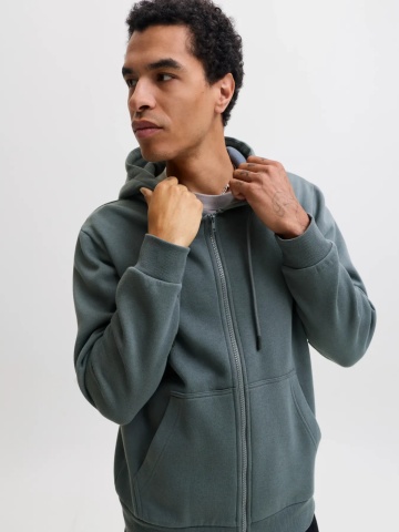 Jack & Jones Hanorac barbati, cu fermoar si gluga, Regular fit, JJEBRADLEY, Gri albastrui - Img 3