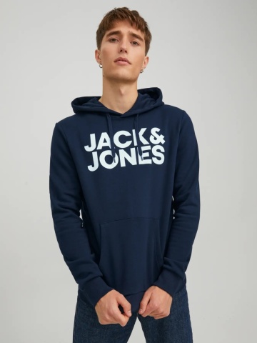 Jack & Jones Hanorac barbati fara fermoar, imprimeu cu logo, JJECORP, Bleumarin inchis - Img 5