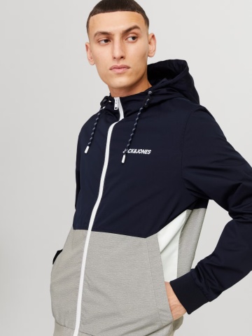 Jack & Jones Jacheta bomber cu gluga, JJERUSH HOOD, Bleumarin inchis/Gri - Img 3