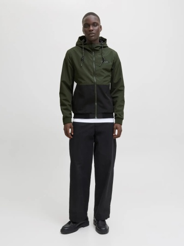Jack & Jones Jacheta bomber cu gluga, JJERUSH HOOD, Verde inchis/Negru - Img 6