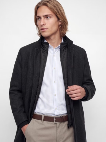 Jack & Jones Palton barbati din amestec de lana, cu dubla inchidere, Negru - Img 3
