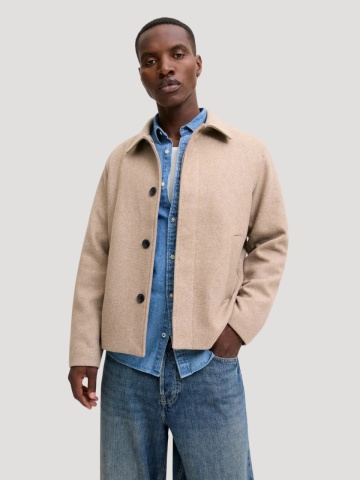 Jack & Jones Palton scurt barbati, JEHARRIS, cu guler inalt si 2 buzunare oblice, Maro deschis - Img 3