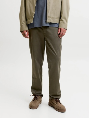 Jack & Jones, Pantaloni chino barbati, cu talie medie, Regular Fit, Jpstollie, Verde inchis