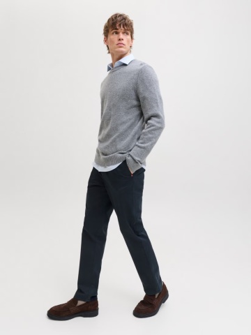 Jack & Jones, Pantaloni chino, barbati, Jpstollie Vance, Regular Fit, cu talie medie, Bleumarin inchis - Img 7