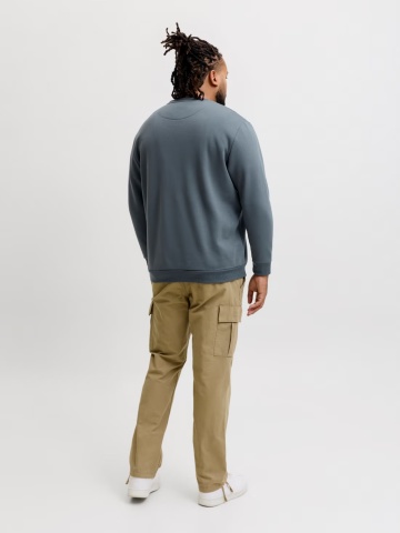 Jack & Jones Plus Bluza barbati big sizes, cu decolteu la baza gatului, Relaxed Fit, JJEBRADLEY, Gri albastrui - Img 7