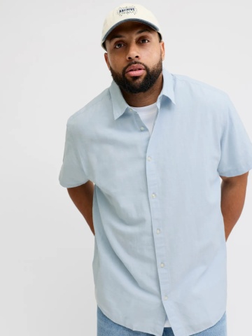 Jack & Jones Plus Camasa barbati big sizes, din amestec de bumbac si in, Albastru - Img 3