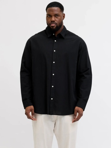 Jack & Jones Plus Camasa barbati big sizes, din amestec de in, Regular fit, Negru