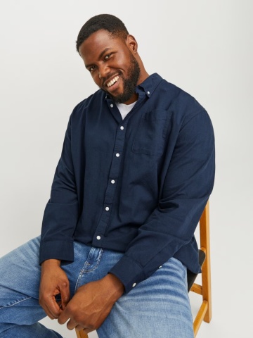 Jack & Jones Plus Camasa casual barbati big sizes, din bumbac organic, Bleumarin inchis - Img 4