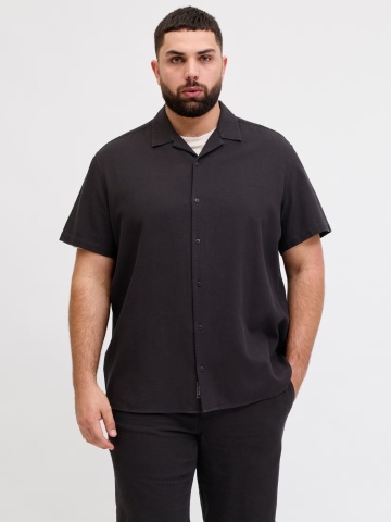 Jack & Jones Plus Camasa Waffle, barbati big sizes, Resort Shirt, Negru