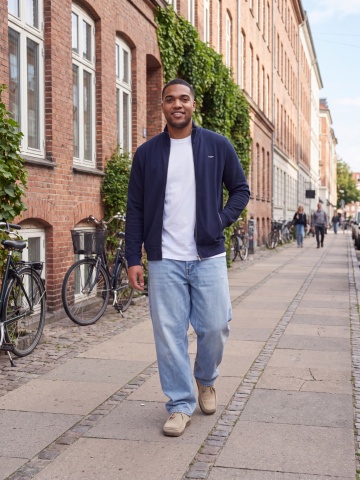 Jack & Jones Plus Cardigan tricotat barbati big sizes cu guler inalt, din bumbac organic, Regular fit, JPRBLUALVES, Bleumarin inchis - Img 6