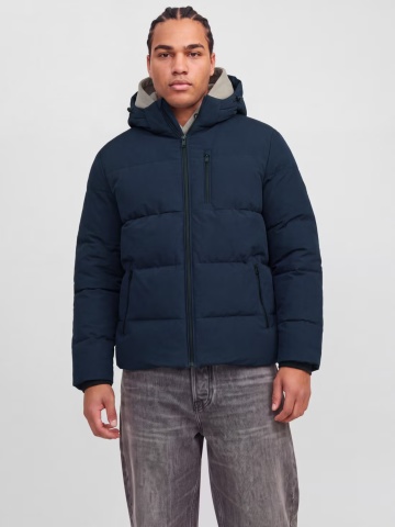 Jack & Jones Plus Geaca barbati big sizes, PUFFER, cu gluga, JJEBECKS, Bleumarin inchis