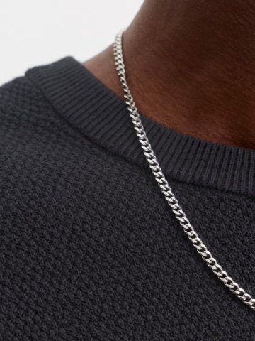 Jack & Jones Plus Pulover tricotat barbati big sizes, din bumbac organic, decolteu la baza gatului, JJERYDER, Regular Fit, Negru - Img 2