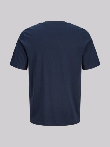 Jack & Jones Plus Tricou barbati big sizes, cu decolteu la baza gatului si imprimeu cu text, Bleumarin inchis - Img 2