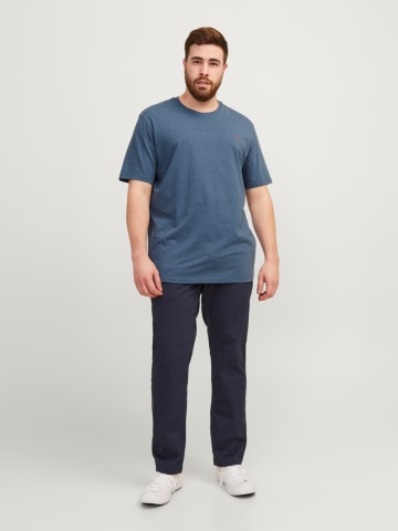 Jack & Jones Plus Tricou barbati big sizes, din bumbac organic, Standard Fit, PAULOS, Albastru inchis - Img 6