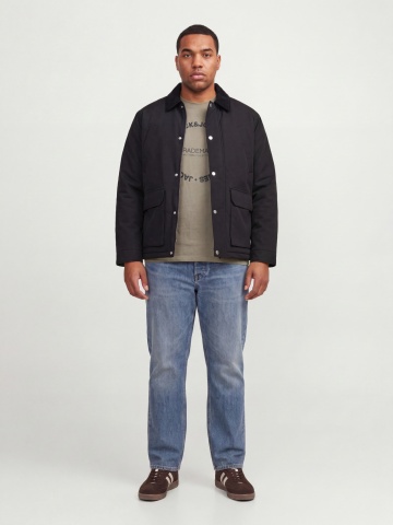 Jack & Jones Plus Tricou barbati big sizes, din bumbac, Regular Fit, JJBENSON, Olive - Img 3