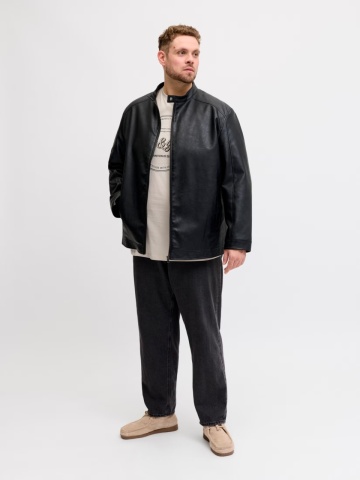 Jack & Jones Plus Tricou barbati big sizes, imprimeu text cu logo, Crem - Img 6