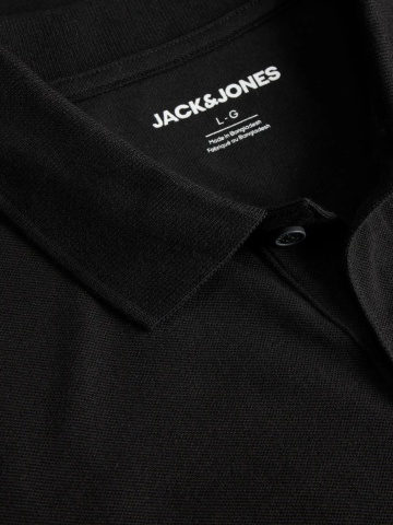 Jack & Jones Plus Tricou polo barbati big sizes, din piqué de bumbac, Regular fit, JJRUSH, Negru - Img 3