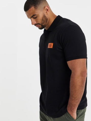 Jack & Jones Plus Tricou polo barbati big sizes, din piqué de bumbac, Regular fit, JJRUSH, Negru - Img 4