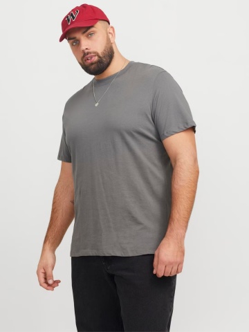 Jack & Jones Plus Tricou simplu barbati big sizes, Bradley, decolteu la baza gatului, Gri