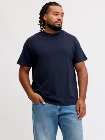 Jack & Jones Plus Tricou simplu, barbati big sizes, din bumbac organic, Relaxed Fit, Bleumarin inchis
