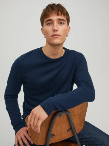Jack & Jones Pulover barbati cu decolteu la baza gatului, Bleumarin inchis - Img 5