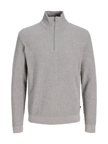 Jack & Jones Pulover barbati cu fermoar la baza gatului, din bumbac organic, JPRBLUSTANLEY, Gri