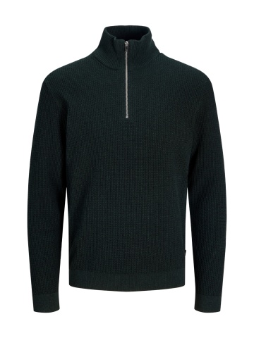 Jack & Jones Pulover barbati cu fermoar la baza gatului, din bumbac organic, JPRBLUSTANLEY, Verde inchis