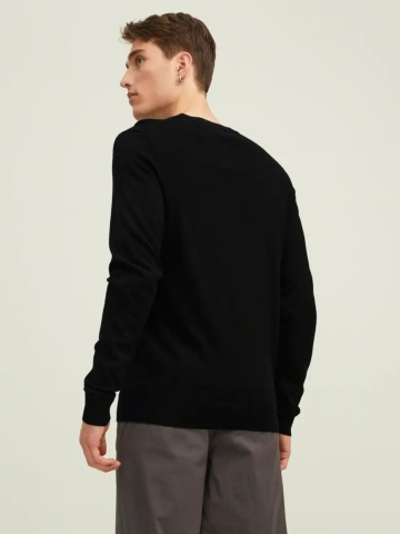Jack & Jones Pulover simplu tricotat barbati, din lana merinos, decolteu la baza gatului, JPRMERINO, Negru - Img 2