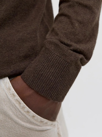 Jack & Jones Pulover tricotat barbati, cu guler inalt, Regular fit, JJEEMIL, Maro inchis - Img 5