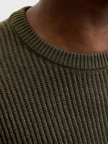Jack & Jones Pulover tricotat barbati, decolteu la baza gatului, Regular Fit, JJPANNEL, Verde inchis - Img 4