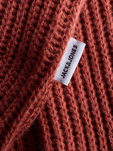 Jack & Jones Pulover tricotat barbati, decolteu la baza gatului, Regular Fit, JJPANNEL, Caramiziu - Img 10