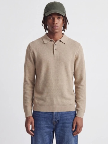 Jack & Jones Pulover tricotat barbati, din bumbac organic, guler polo, Bej