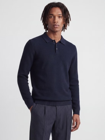 Jack & Jones Pulover tricotat barbati, din bumbac organic, guler polo, Bleumarin inchis